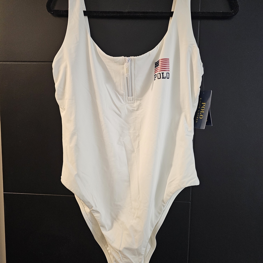Polo by Ralph Lauren White One-Piece Swimsuit with Flag Detail